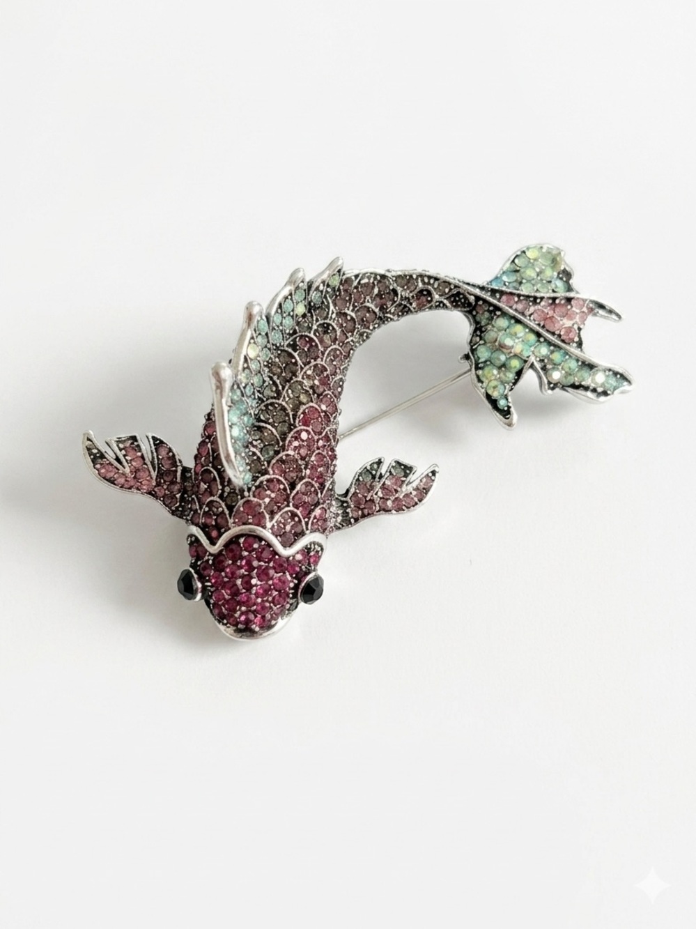 Pink and Aqua Koi Fish Rhinestone Brooch